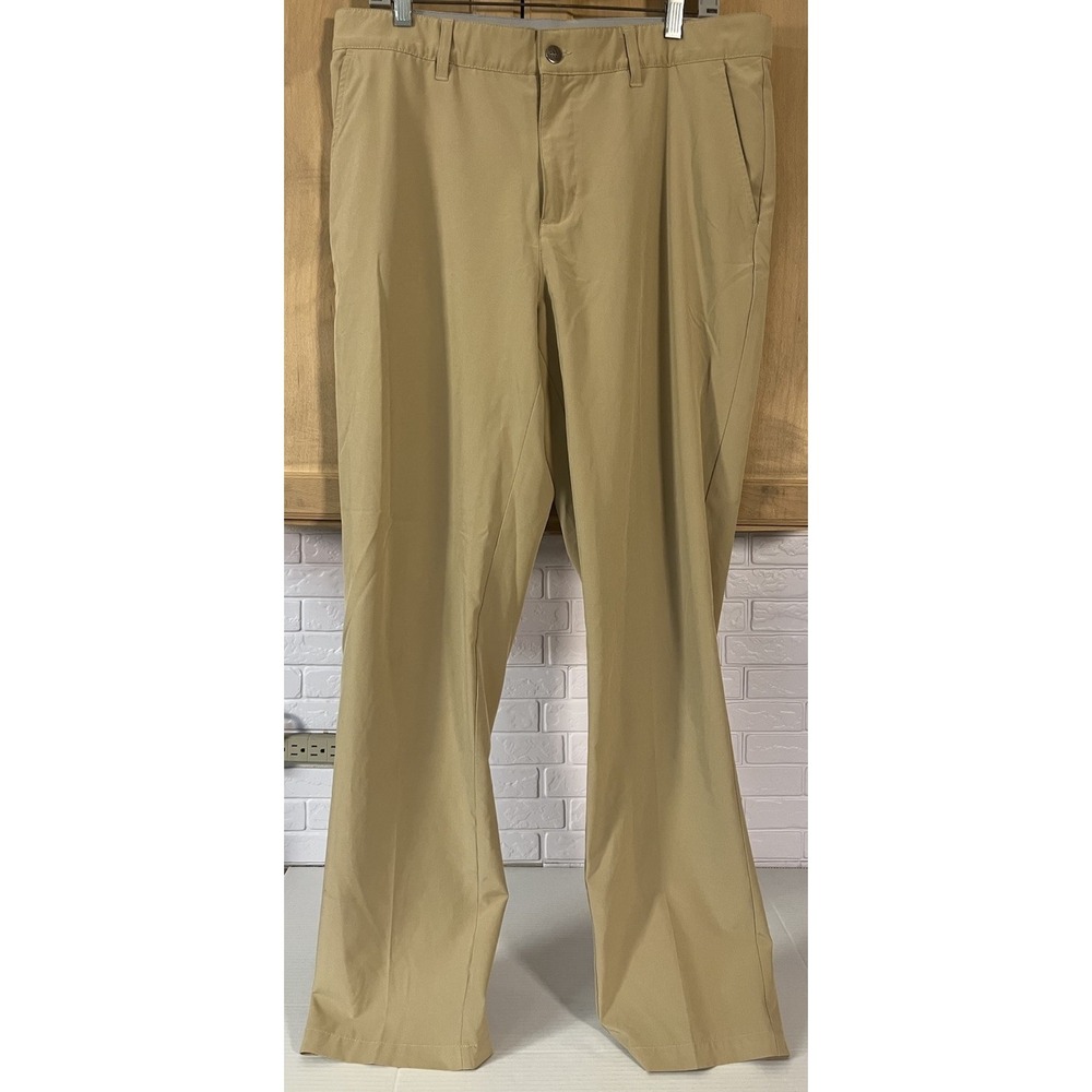 Adidas Golf Pants Mens 34 Tan Khaki Flat Front Performance Stretch Trousers